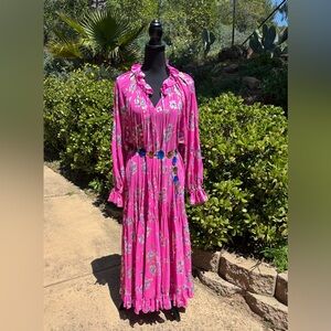 Free People Gorgeous Flowy Pink Smocked Tiered Maxi Dress